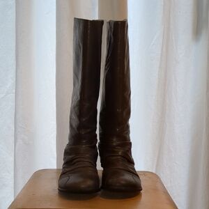 Gray Leather Knee-High Boots